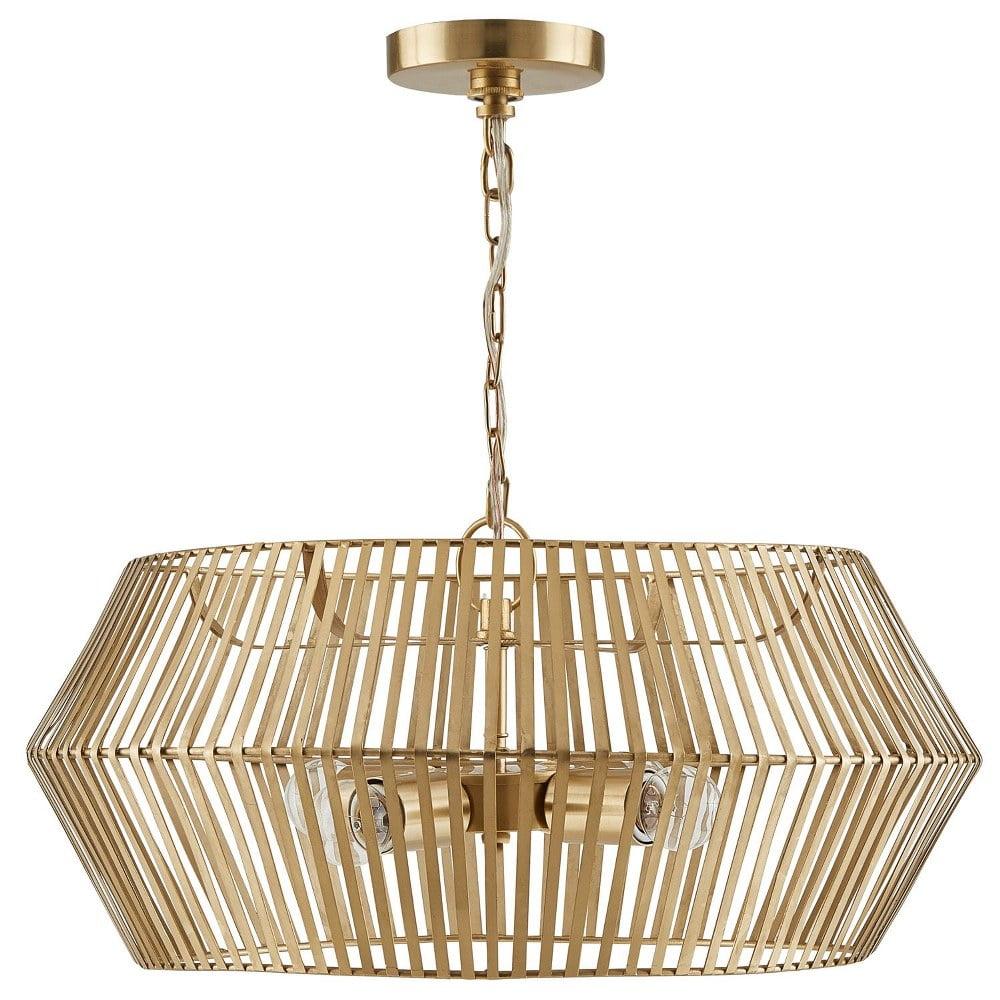 Matte Brass Modern Drum Pendant with Art-Inspired Framework