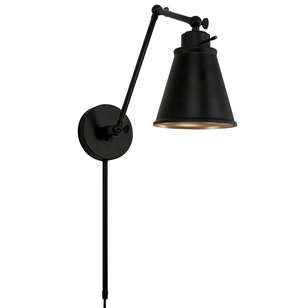 Matte Black Swing Arm Sconce with Gold Interior