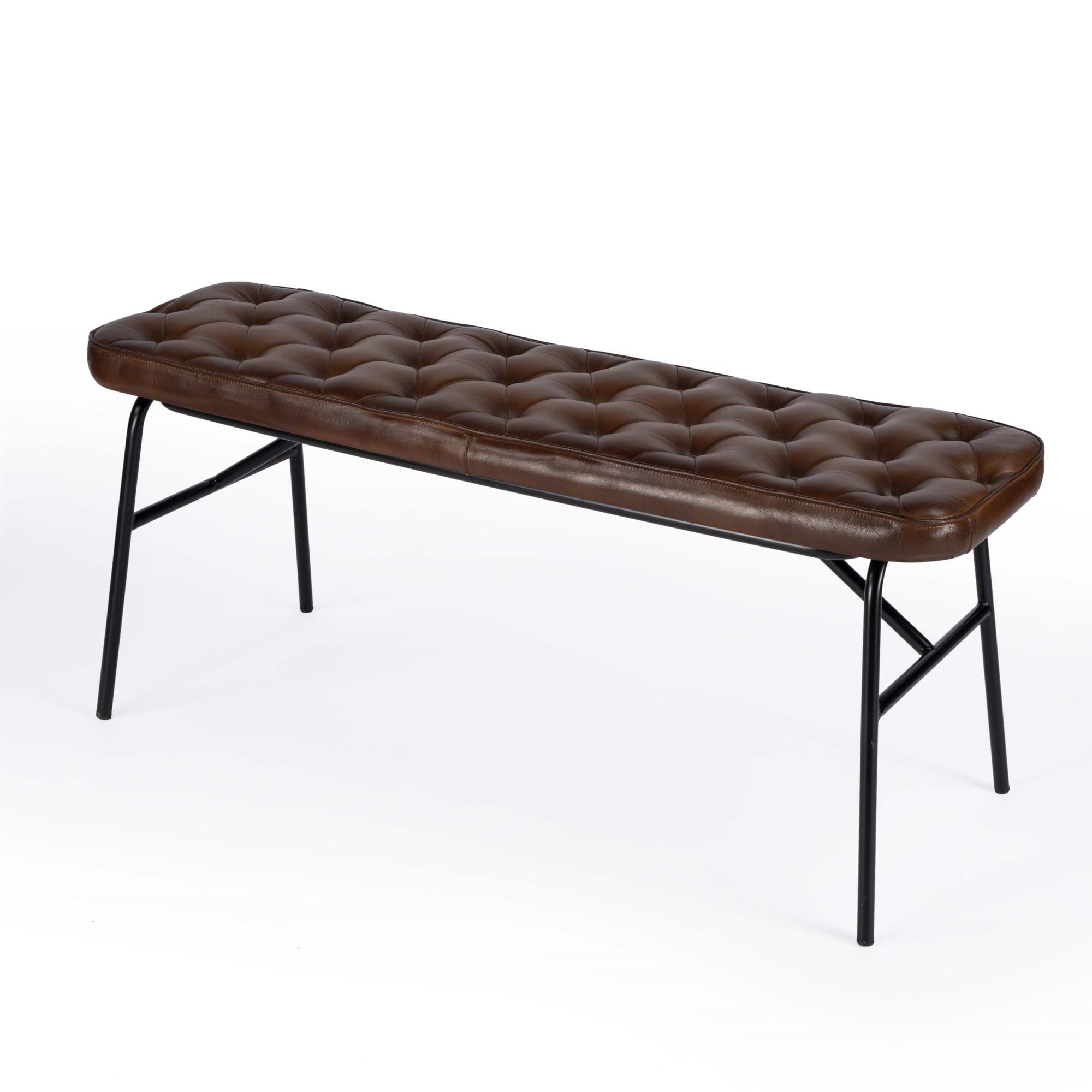 Austin Brown Leather Button Tufted 47.25" Bench