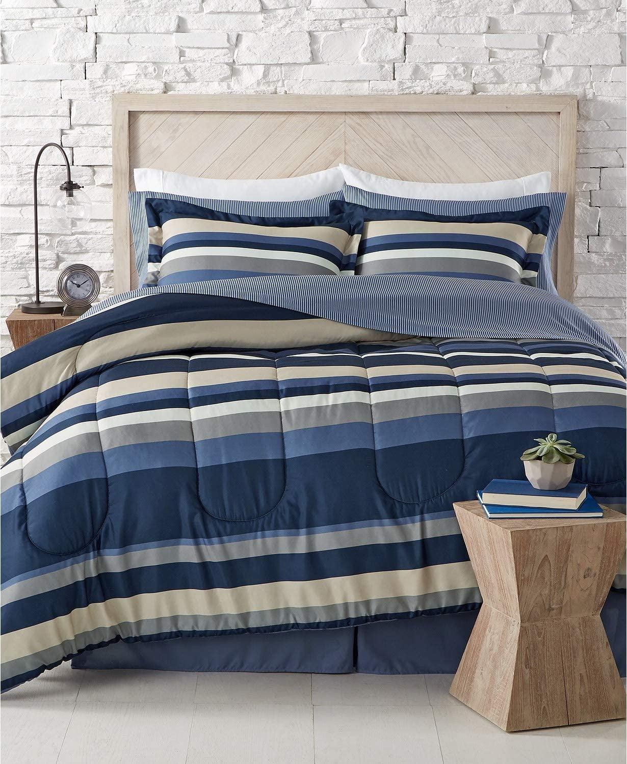 Austin Blue and Beige Reversible Full Comforter Set