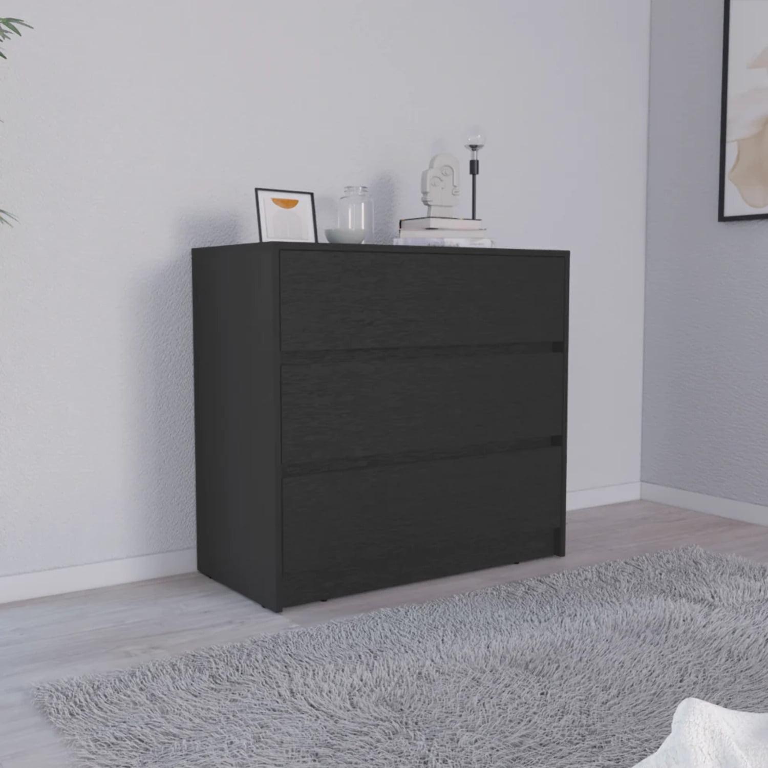 TUHOME Austin Three Drawer Dresser Engineered Wood Dressers in  Black