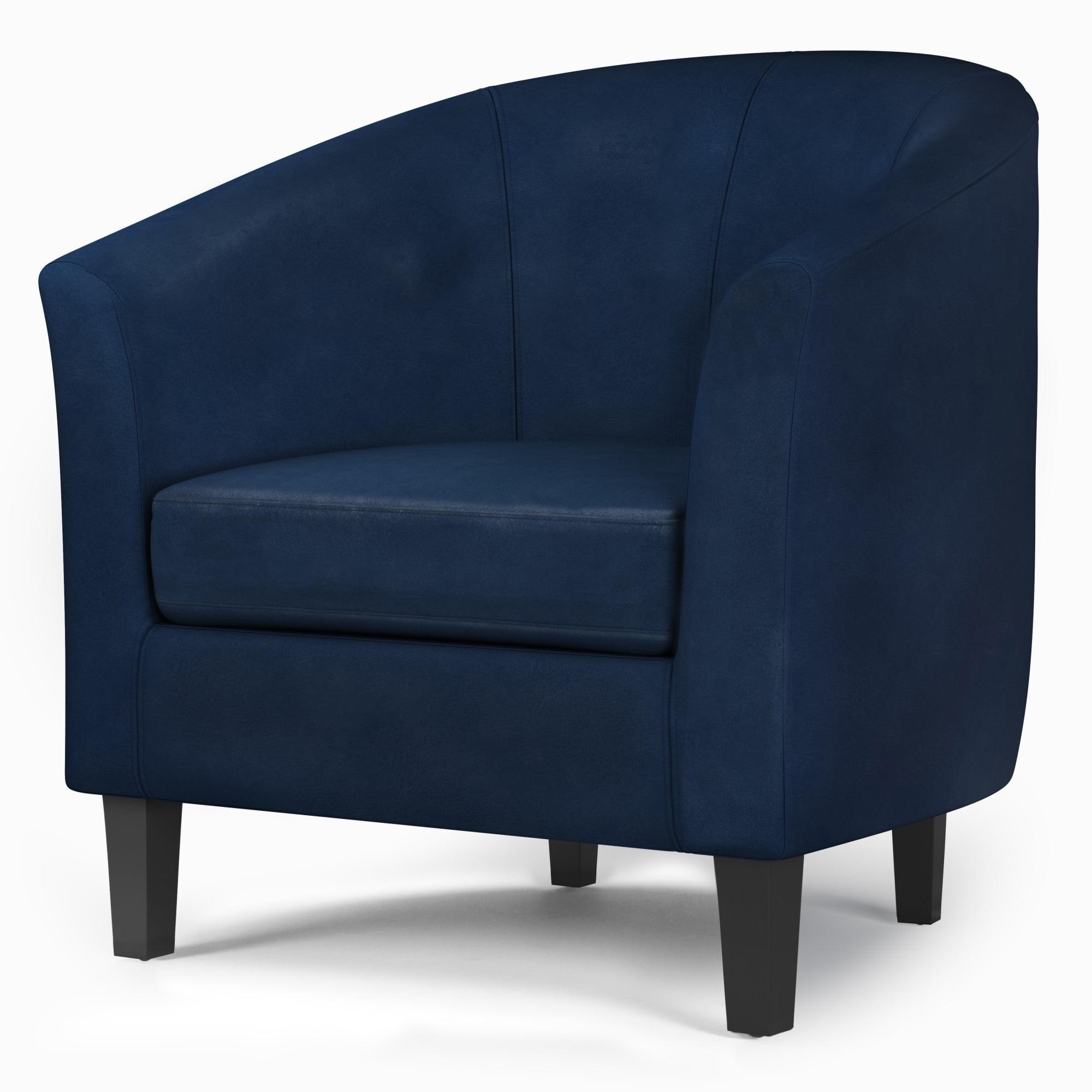 Distressed Dark Blue Faux Leather Barrel Accent Chair