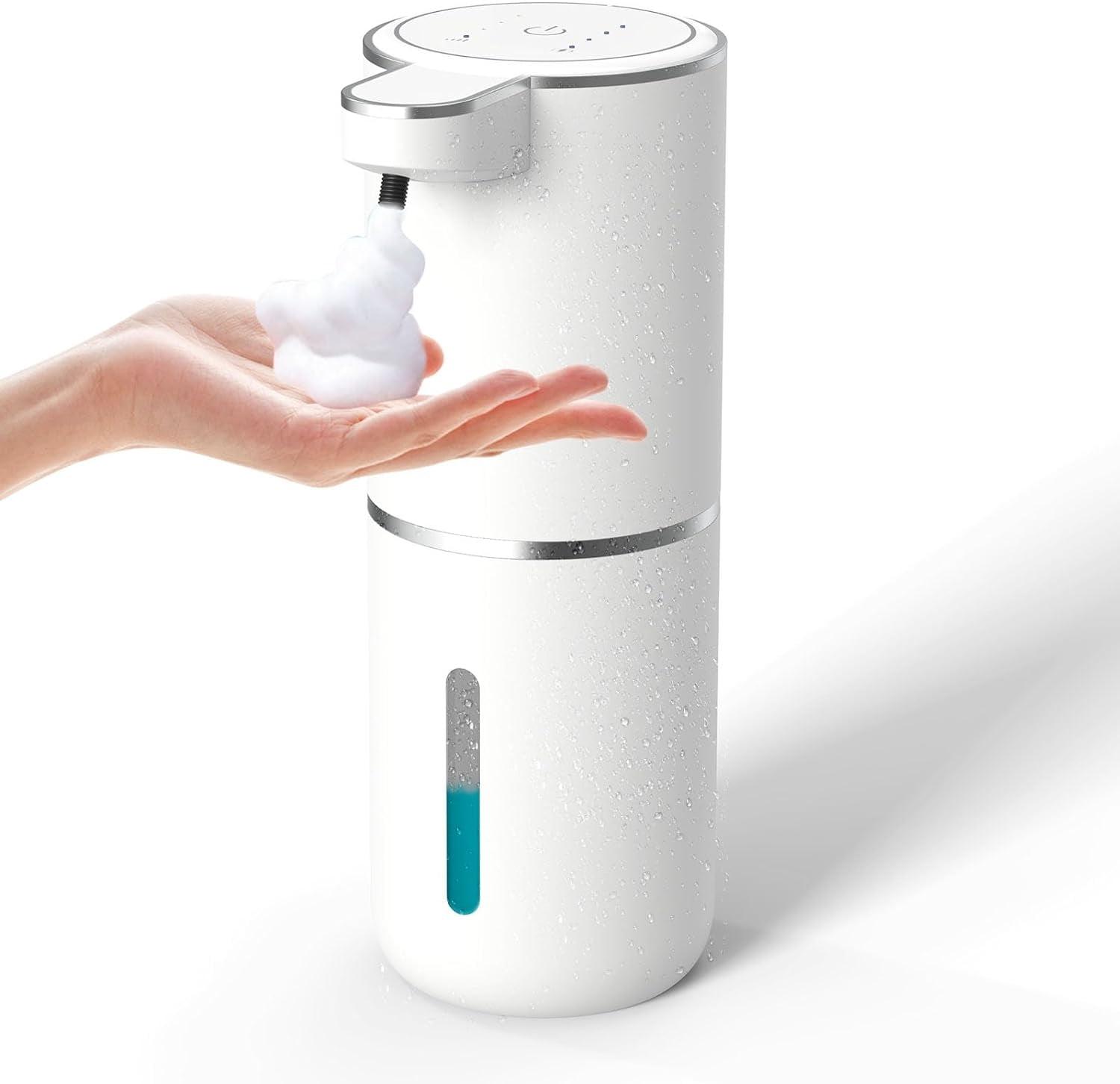 Automatic Foaming Soap Dispenser, Rechargeable, 400ml Touchless Soap Dispenser, Wall-Mounted, Waterproof Hands Free Infrared Motion Sensor Countertop, Auto Foam, Soap Pump (P11), White