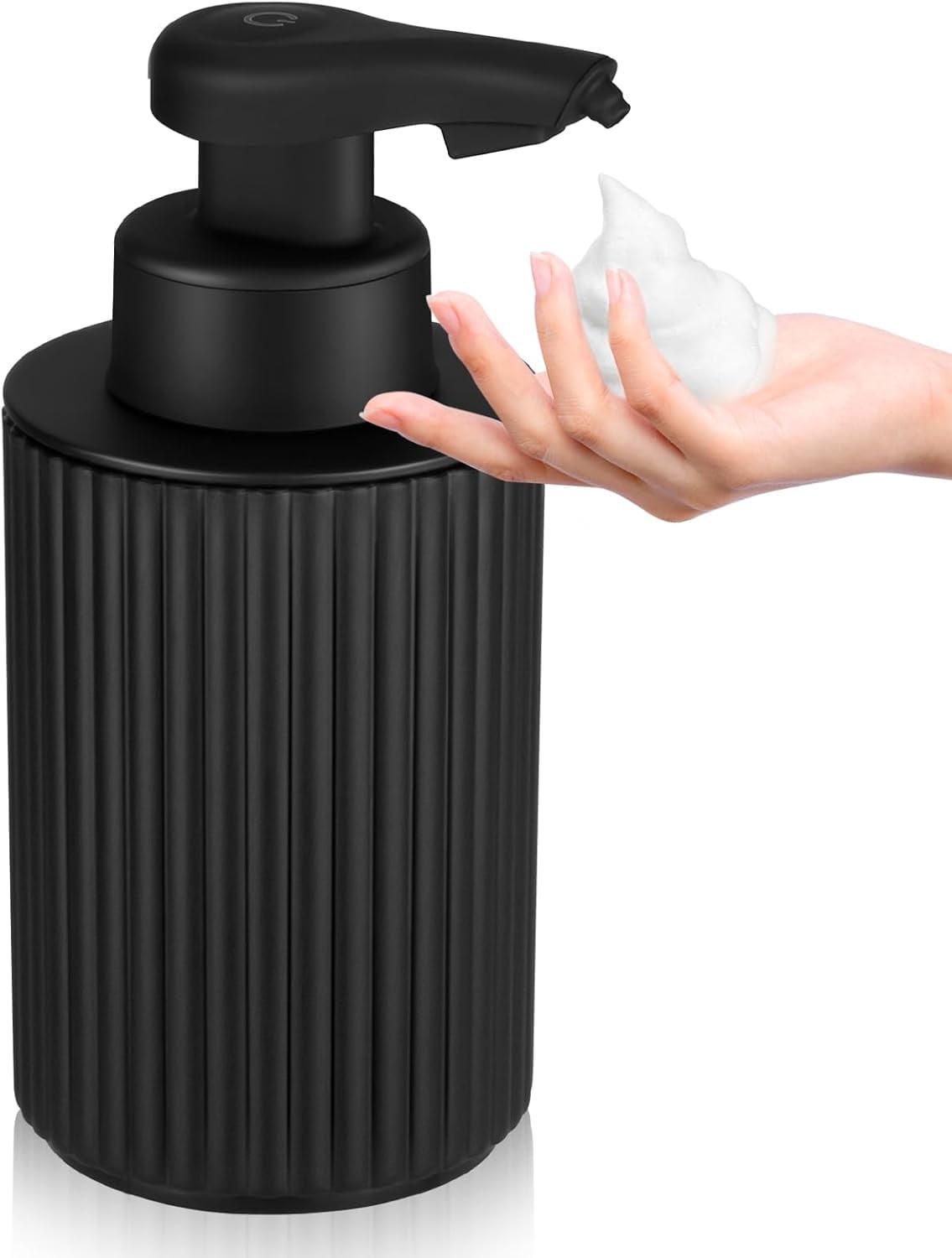 Automatic Soap Dispenser Foaming Touchless: 9oz Black Plastic - Rechargeable Electric Smart Auto Foam Soap Dispenser - Hand Dish Bathroom Kitchen