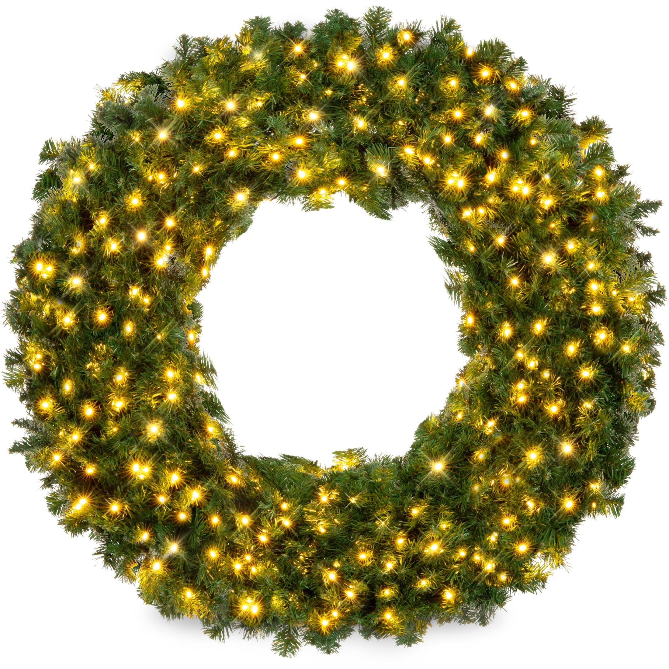 Best Choice Products 36in Artificial Pre-Lit Fir Christmas Wreath Decoration w/ 150 LED Lights, 300 Tips, Power Plug-In