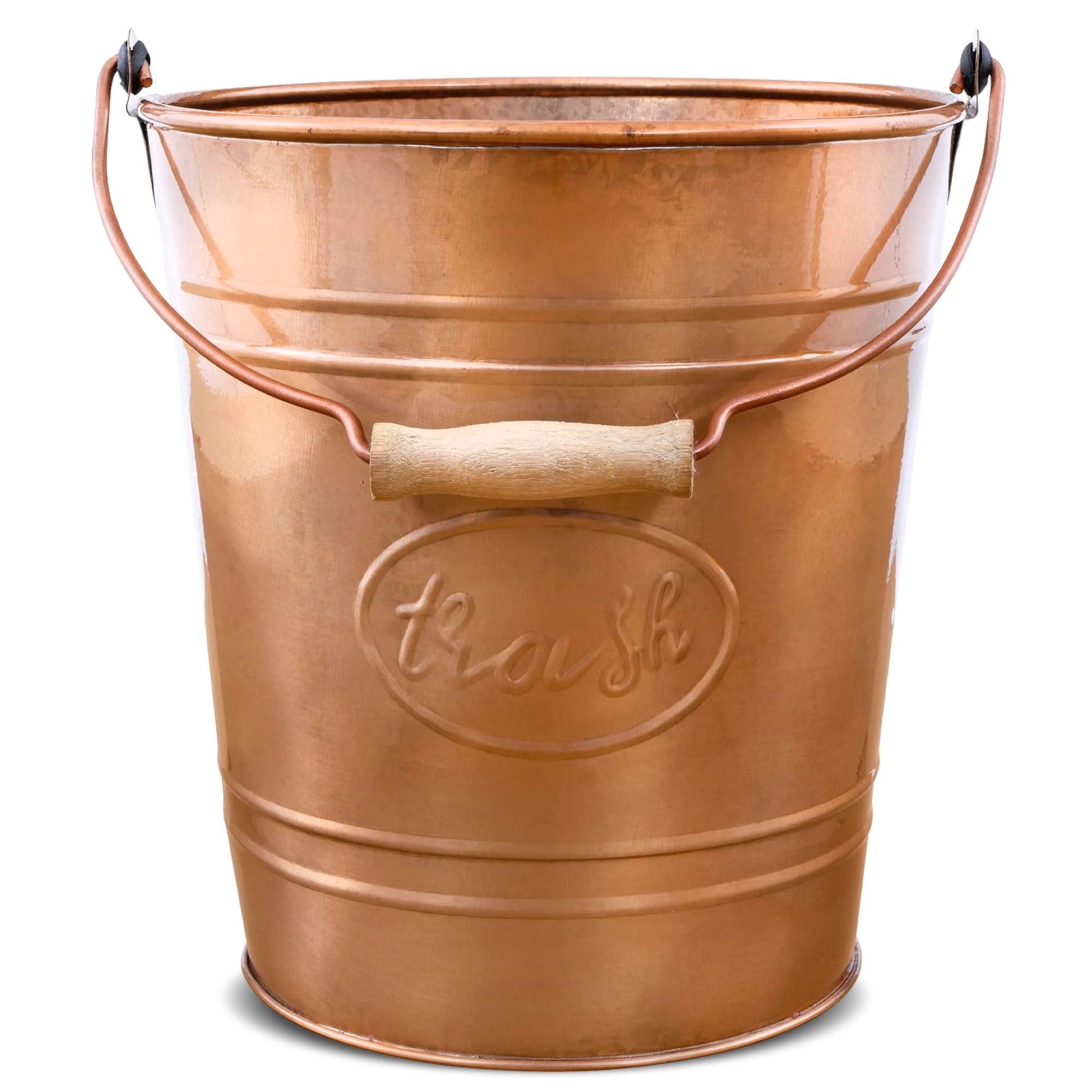 Copper Galvanized Farmhouse Trash Can with Wooden Handle