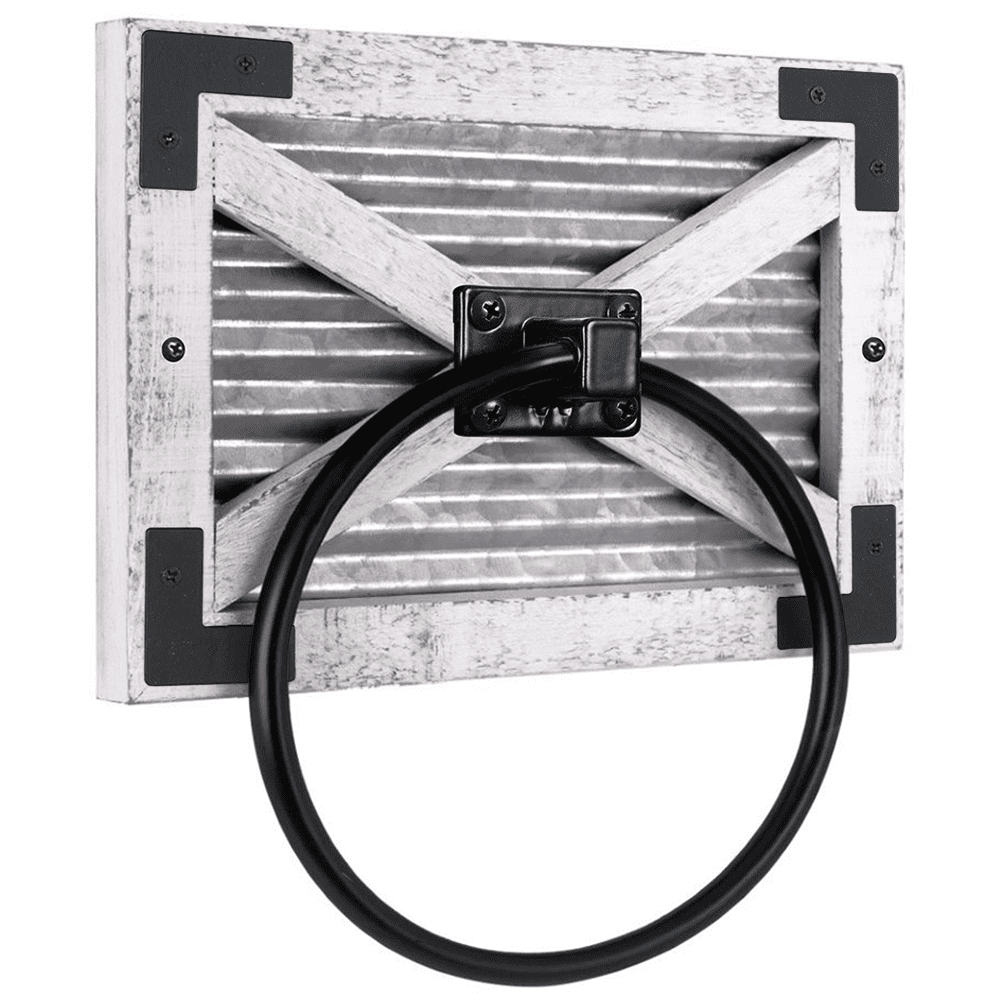 White and Black Wall Mounted Rustic Wood Towel Ring