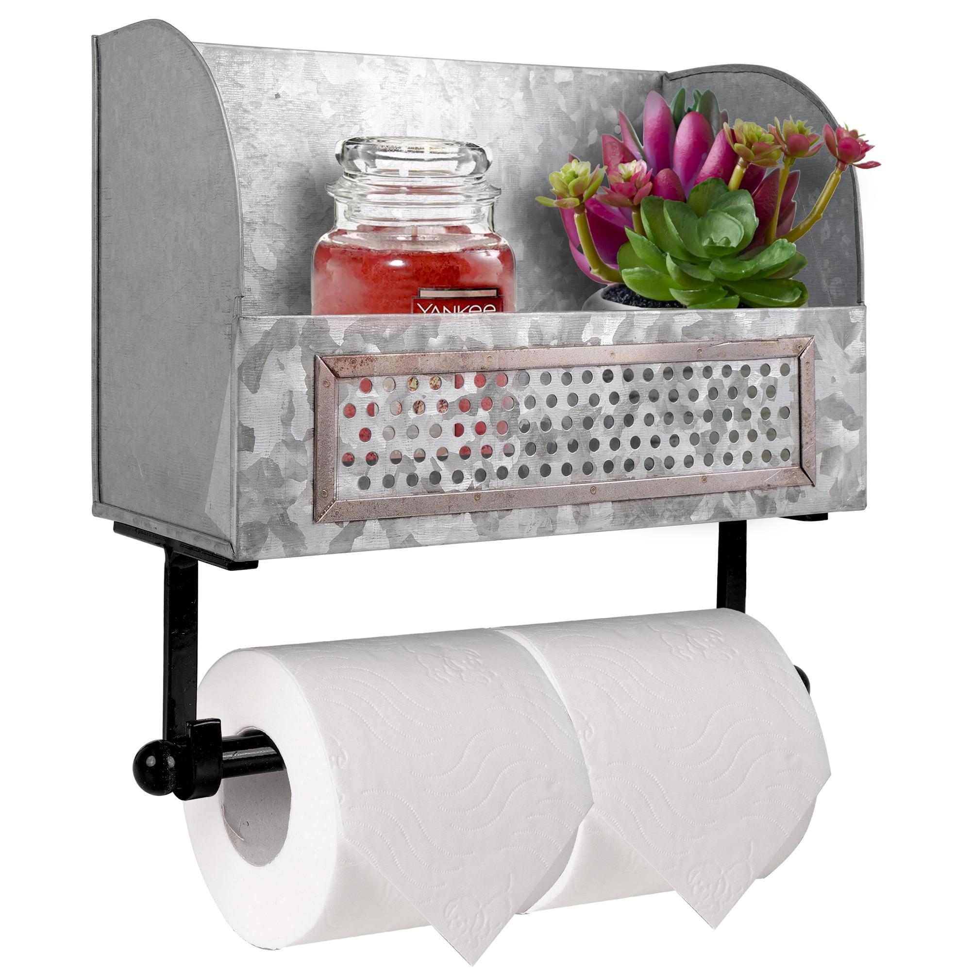 Galvanized Double Wall Mount Rustic Toilet Paper Holder with Magazine Rack