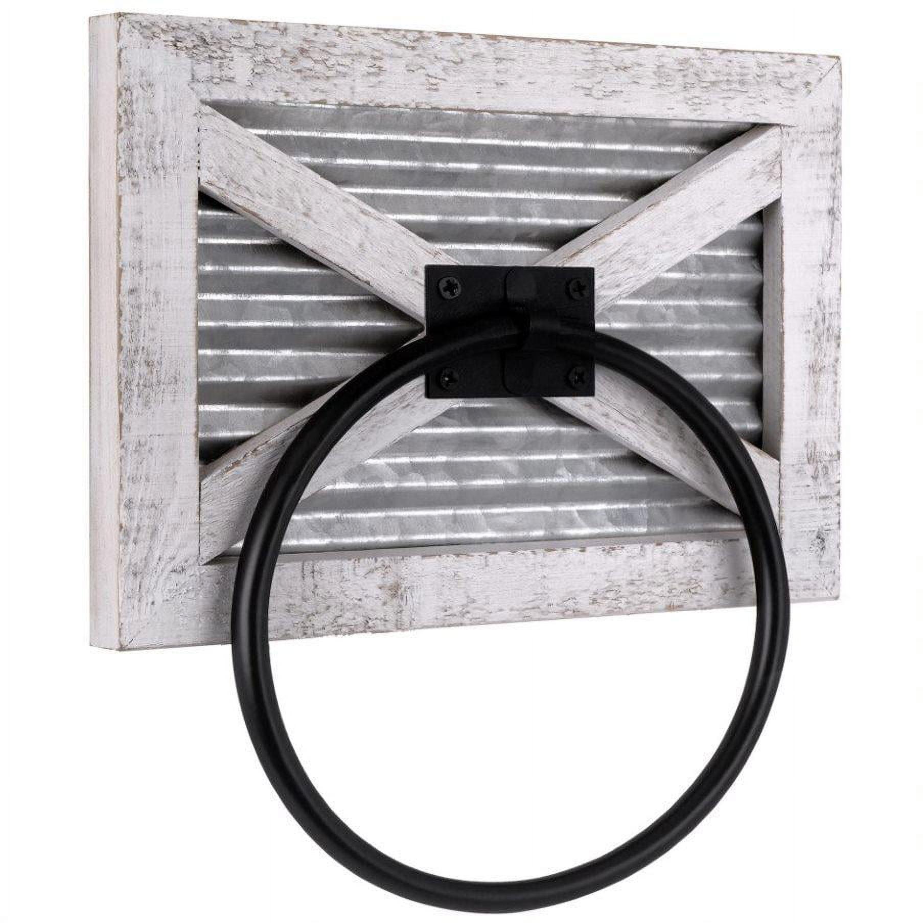 White-Wash Wood and Galvanized Metal Wall Mounted Towel Ring