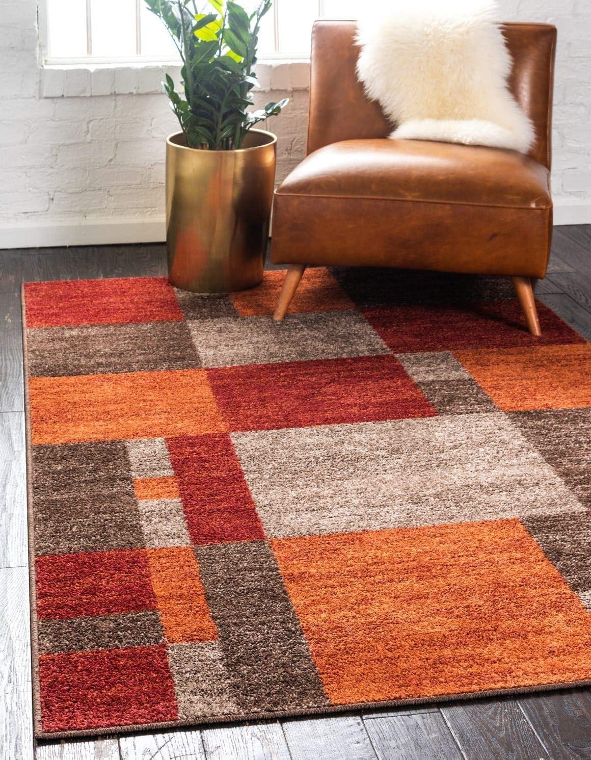 Autumn Collection Modern Contemporary Casual Abstract Area Rug, 5' 3" x 8', Multi/Dark Brown