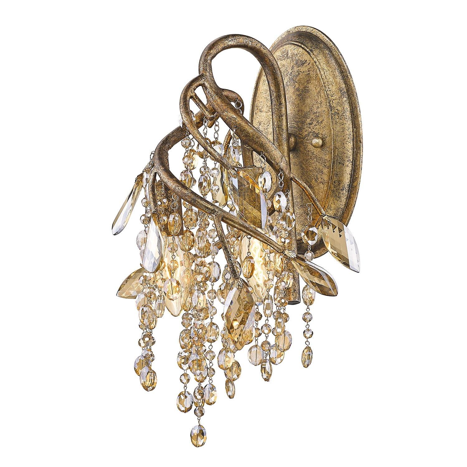 Mystic Gold Contemporary Wall Sconce with Cascading Crystals