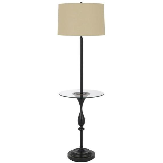 Ava 61 Inch Modern Floor Lamp, Glass Tray Table, 1 USB Port, Dark Bronze- Saltoro Sherpi