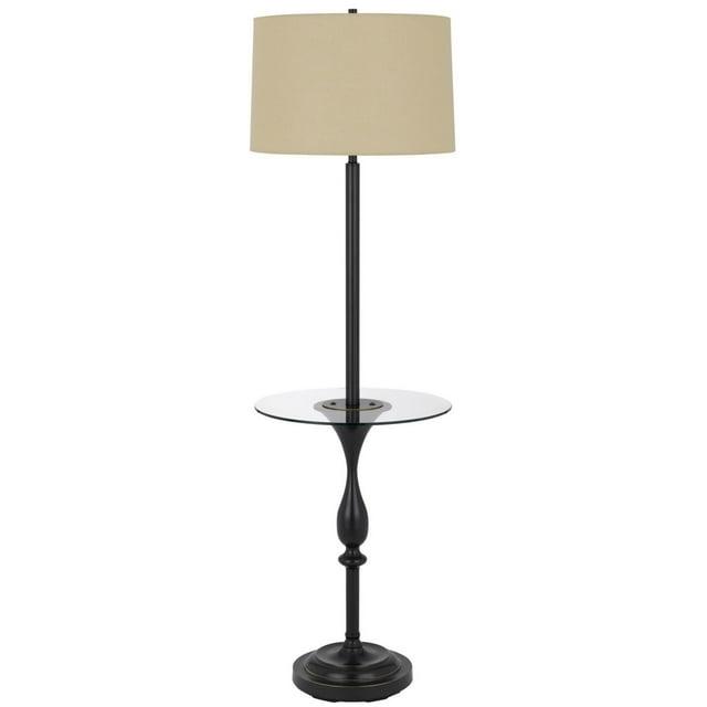 Ava 61 Inch Modern Floor Lamp, Glass Tray Table, 1 USB Port, Dark Bronze- Saltoro Sherpi