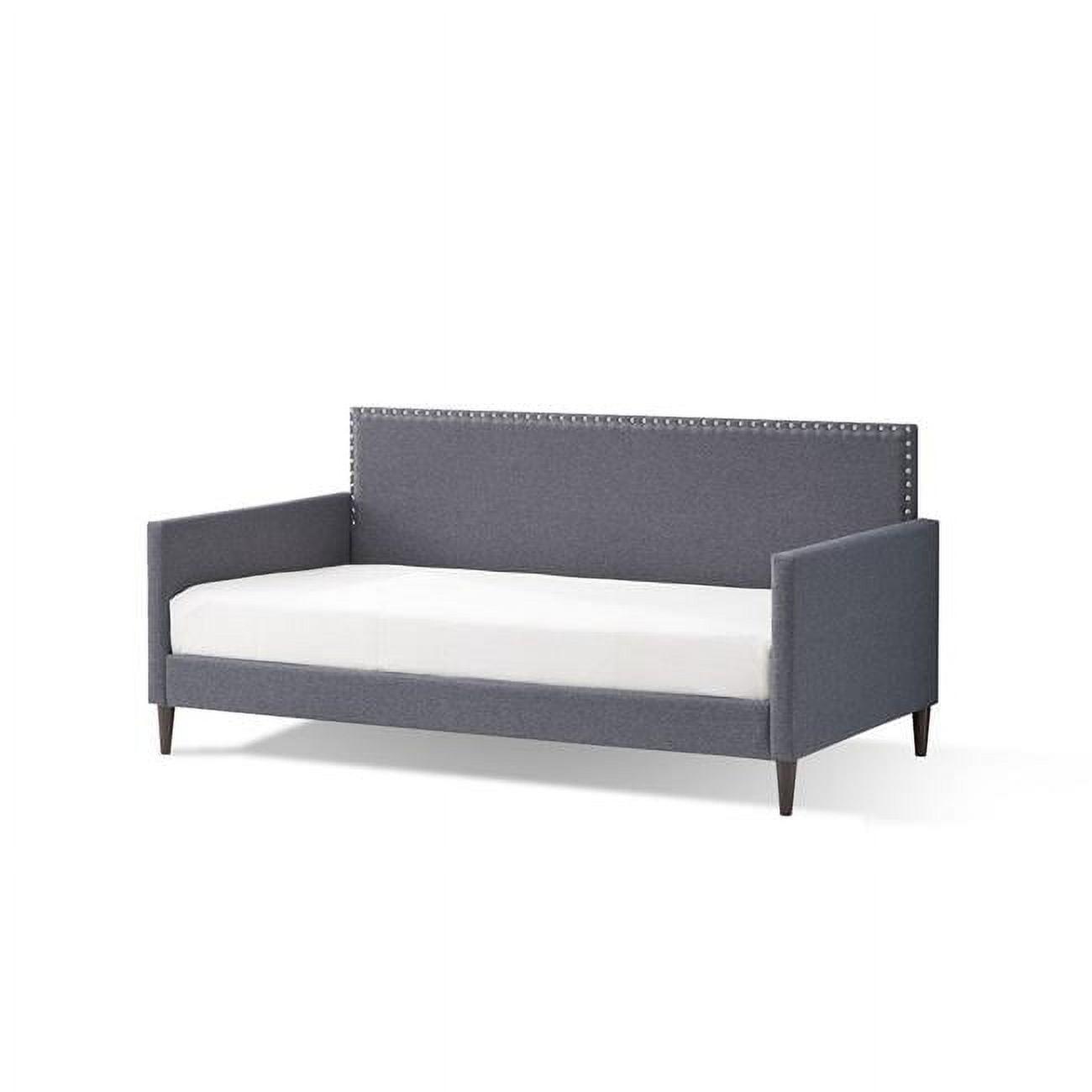 Contemporary Gray Solid Wood & Polylinen Daybed with Nailhead Trim