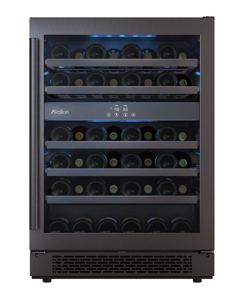 Avallon 24" Black Stainless Steel Dual Zone Wine Cooler with LED Lighting