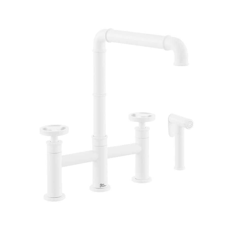 Matte White Nickel Widespread Kitchen Faucet with Side Sprayer