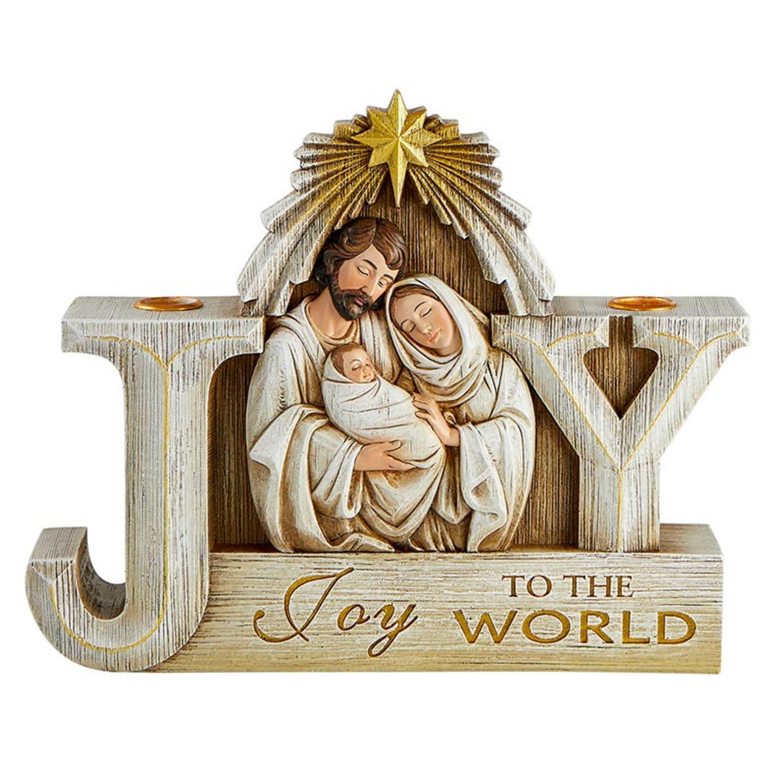 Joy to the World Nativity Tabletop Candle Holder Figurine