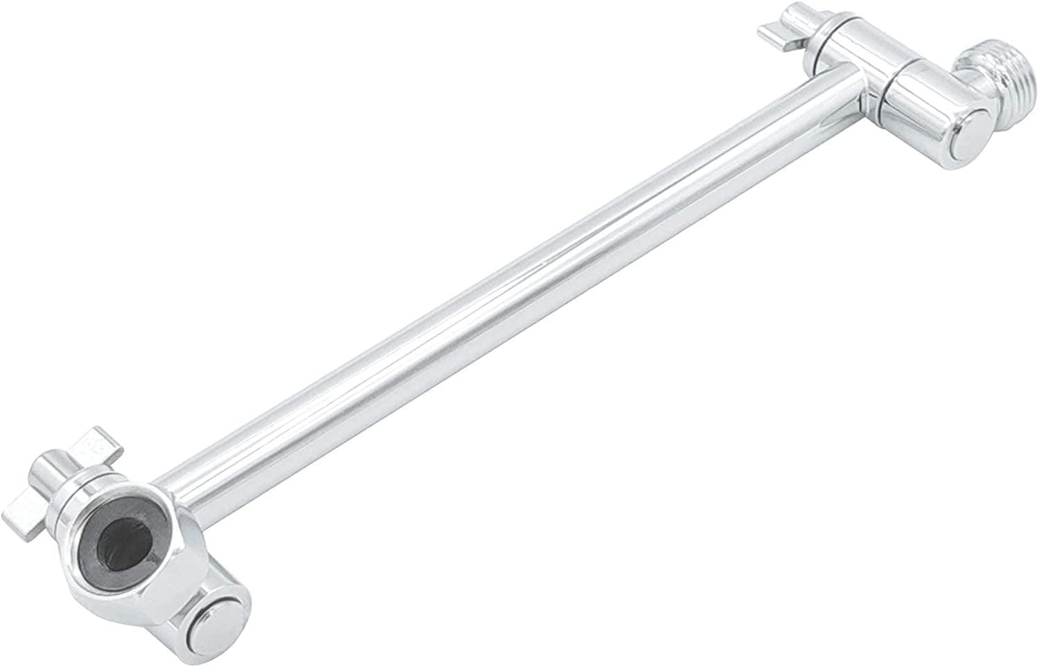 Solid Brass Adjustable Shower Arm 9 Inch Extension With Lock Joints, Flexible Shower Head Extension Arm In Polished Chrome Finish