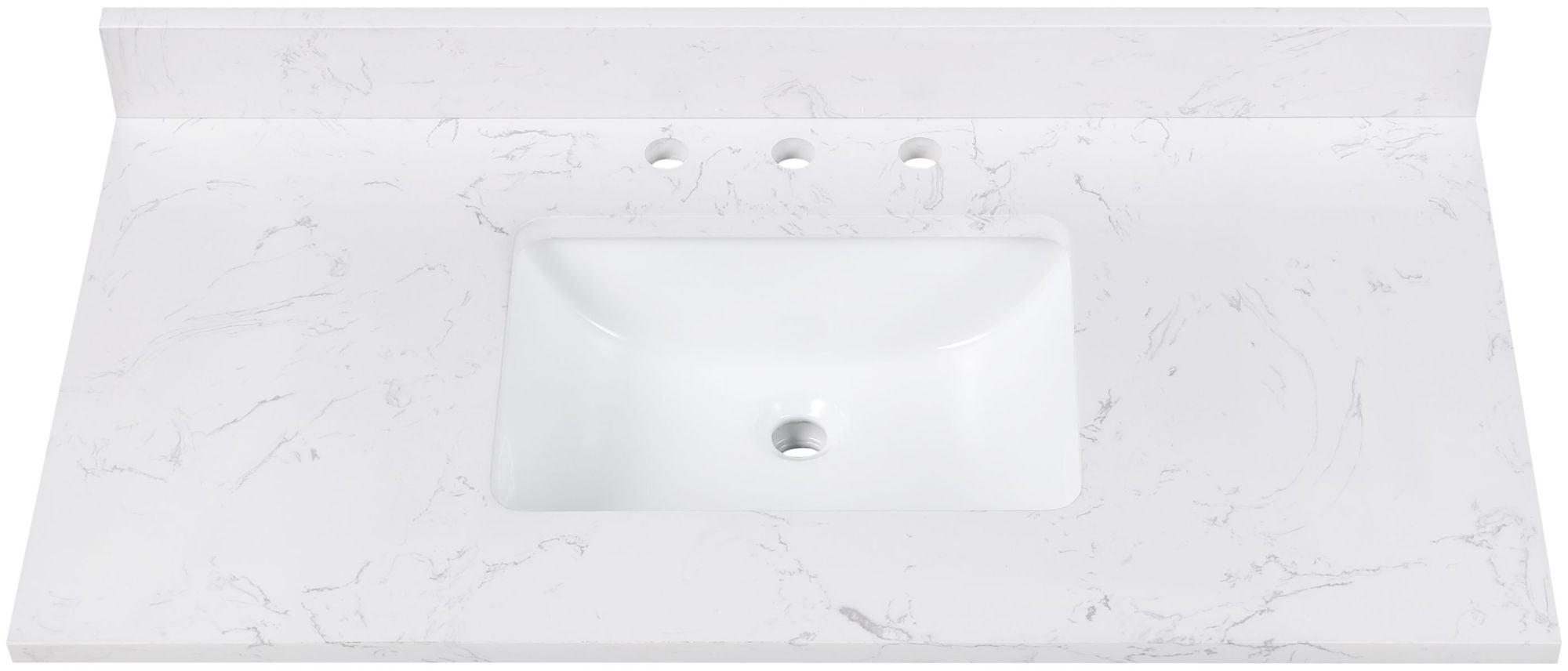 Cala White Engineered Stone Vanity Top with Rectangular Sink