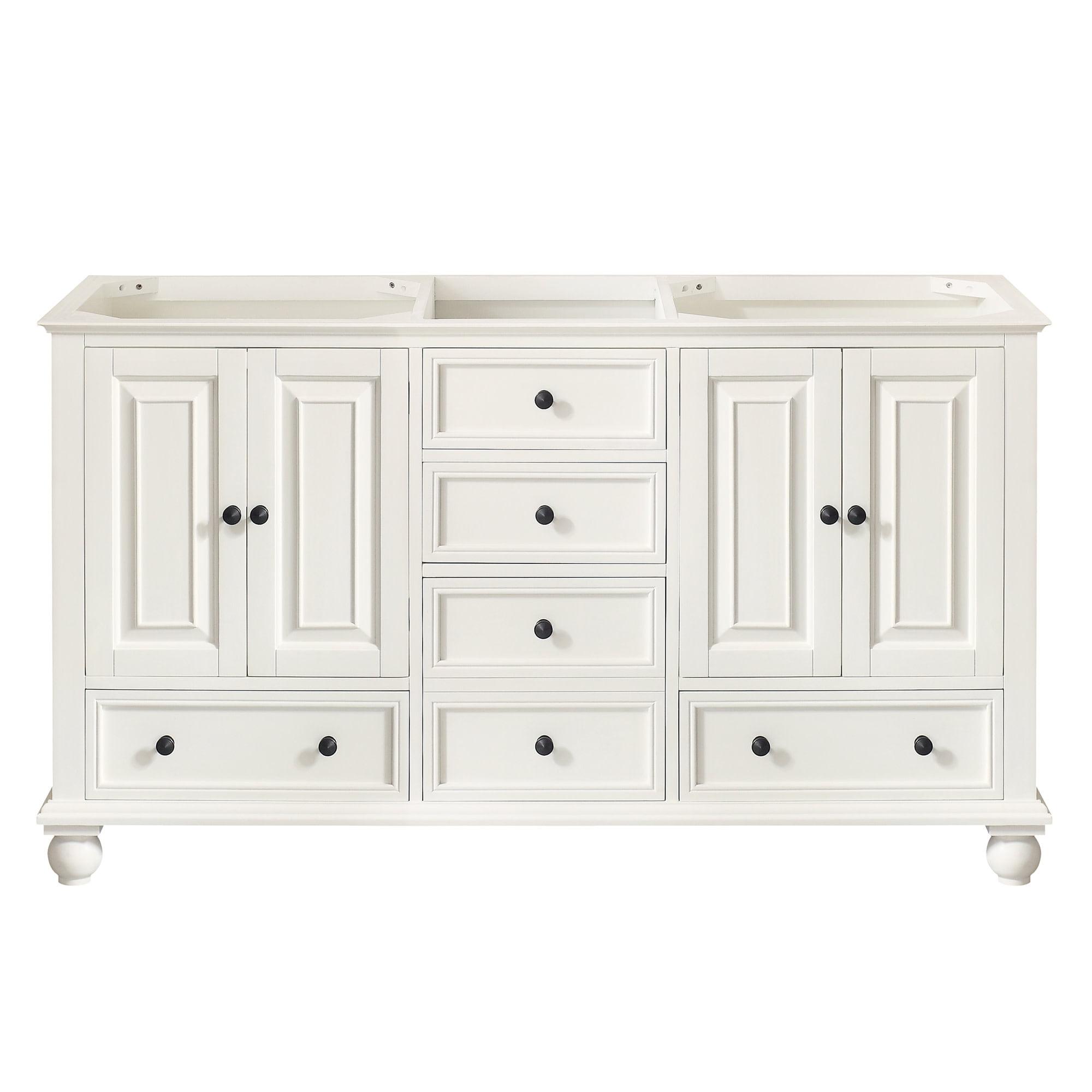 French White 60" Double Freestanding Solid Wood Vanity Cabinet