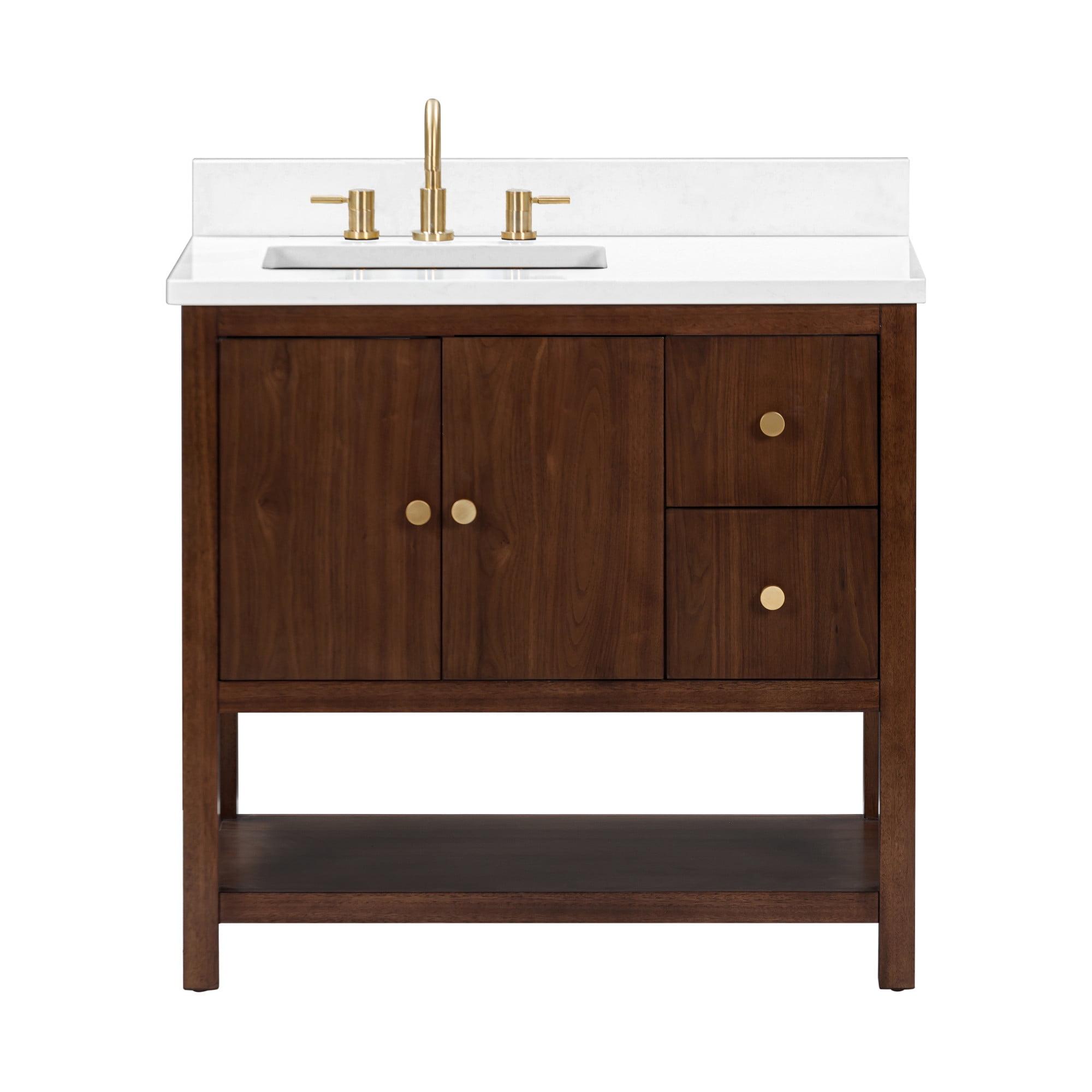 Zoe 37 in. Vanity Combo in Walnut Finish with White Quartz Top