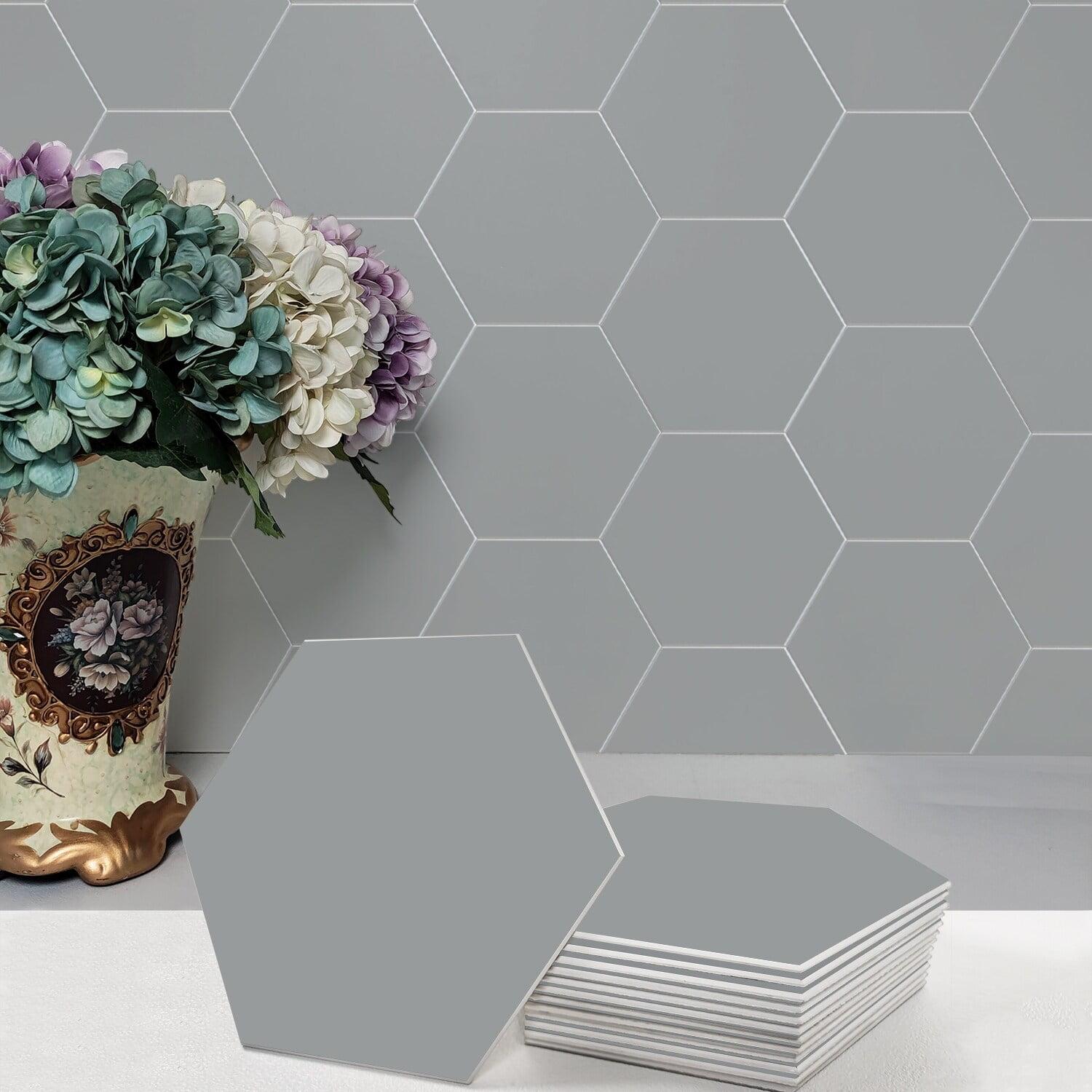 Bex Gray Hexagon Stone Composite Peel & Stick Wall Tile