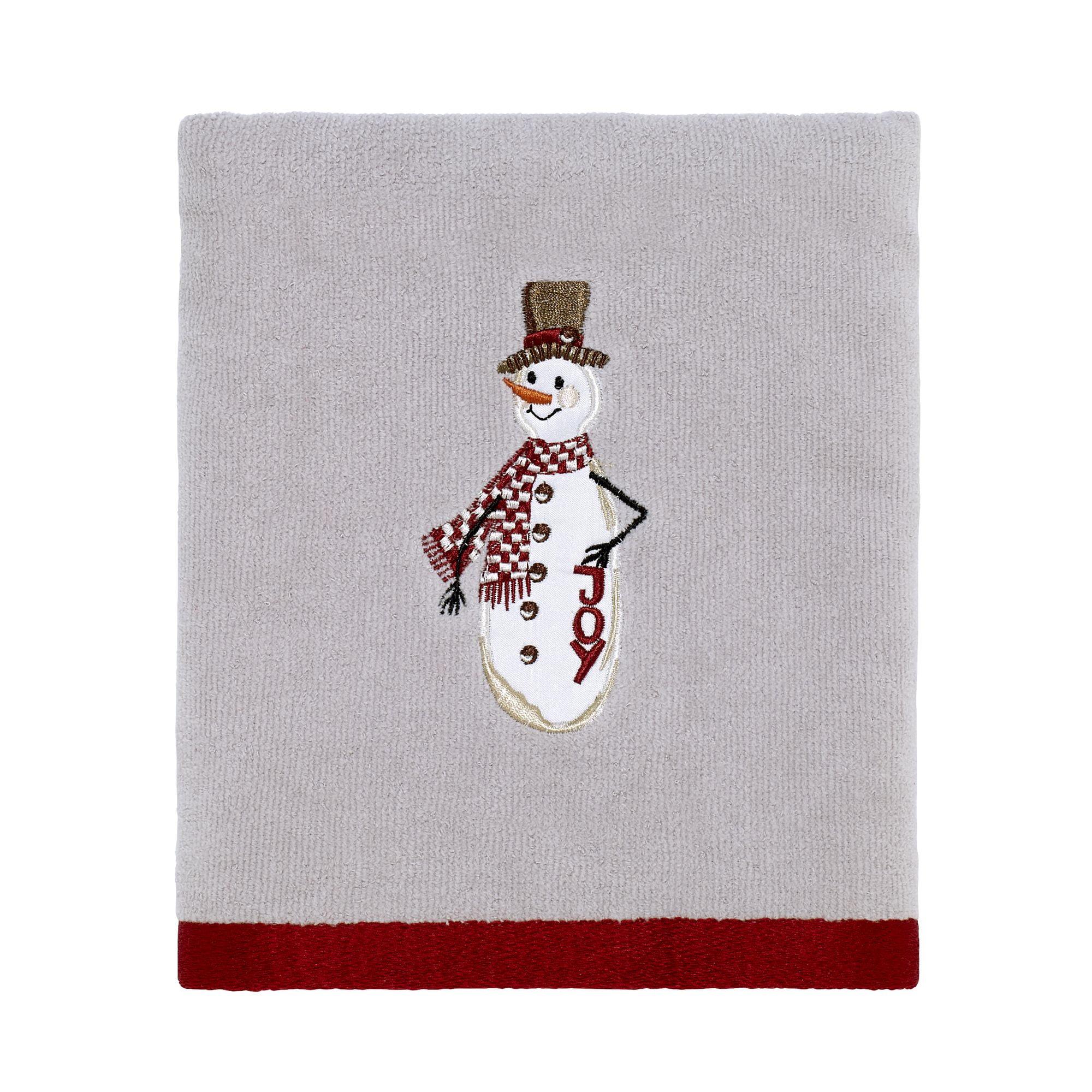 Light Gray Cotton Hand Towel with Embroidered Snowman