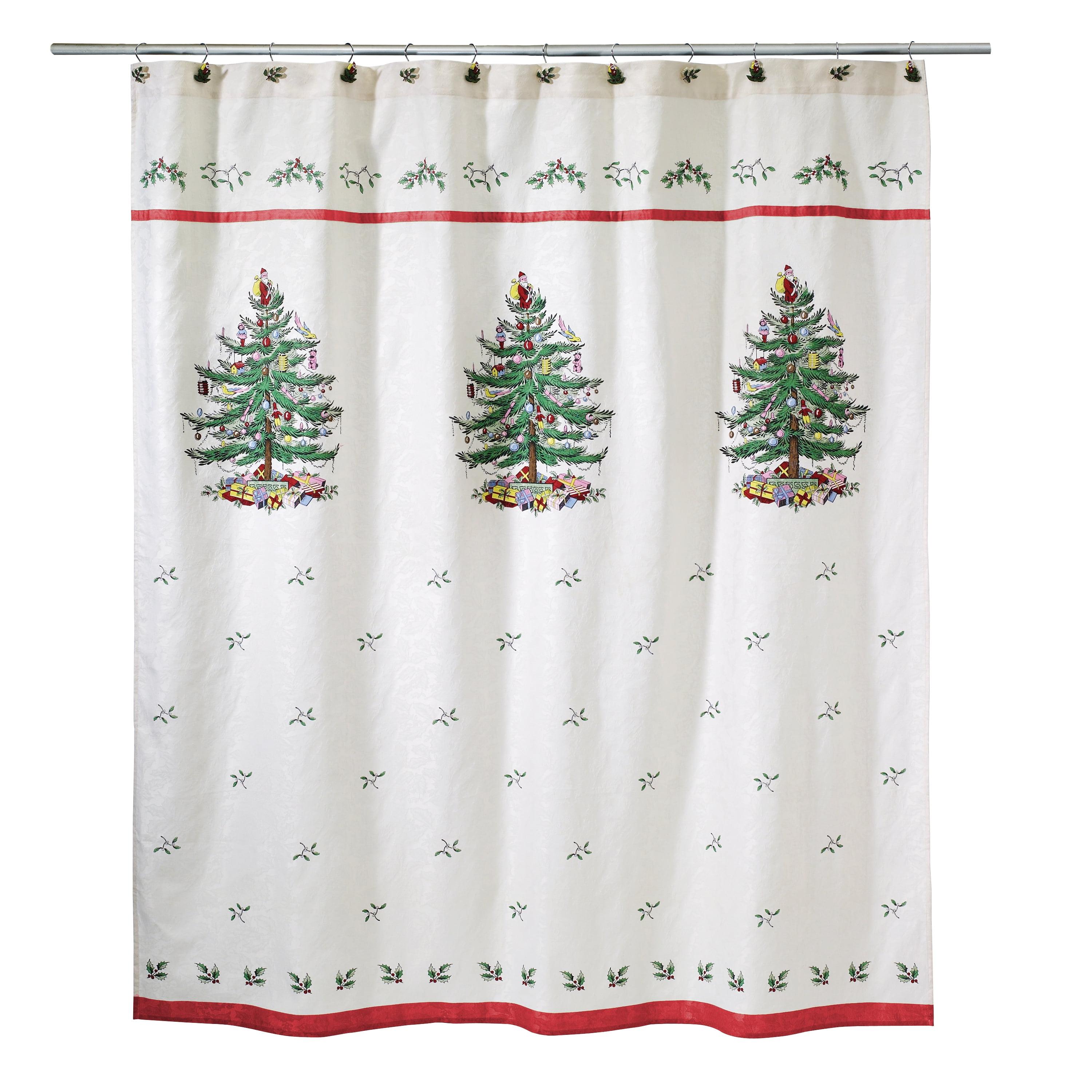 Holiday Christmas Tree Red Jacquard Shower Curtain