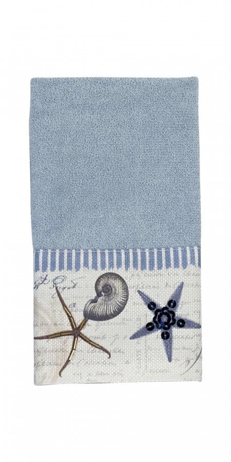 Blue Fog Cotton Tropical Fingertip Towel with Sea Creatures