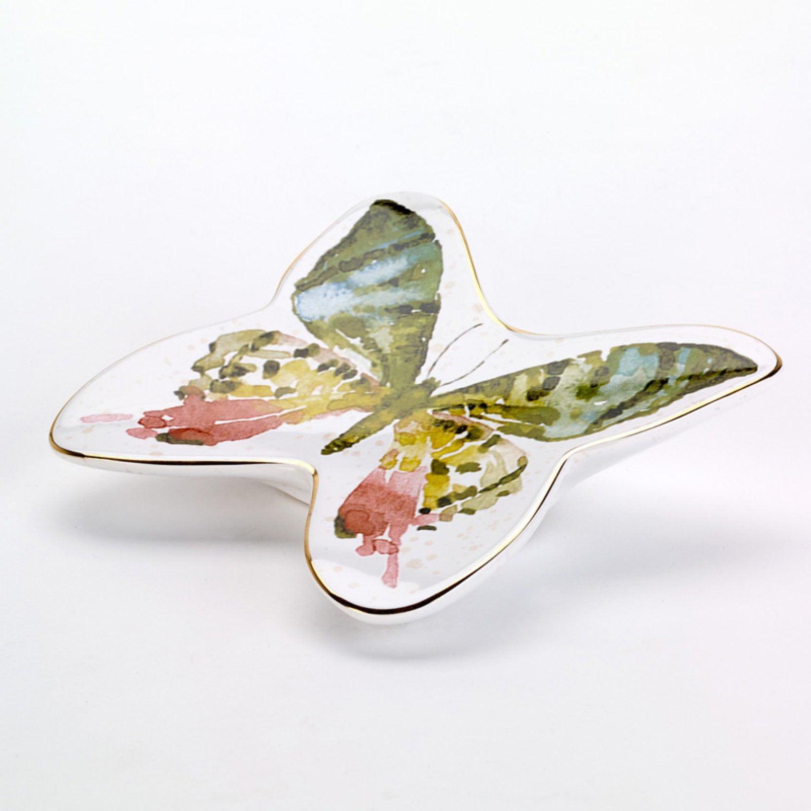 Butterfly Shaped Ceramic Soap Dish with Gold Trim