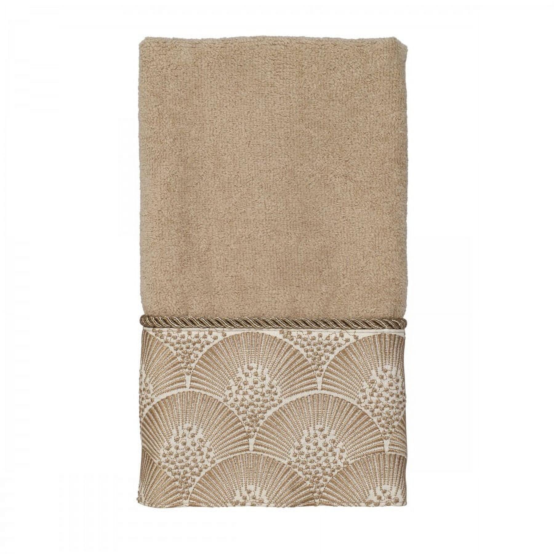 Organic Cotton Beige Hand Washcloth Set with Embroidered Trim