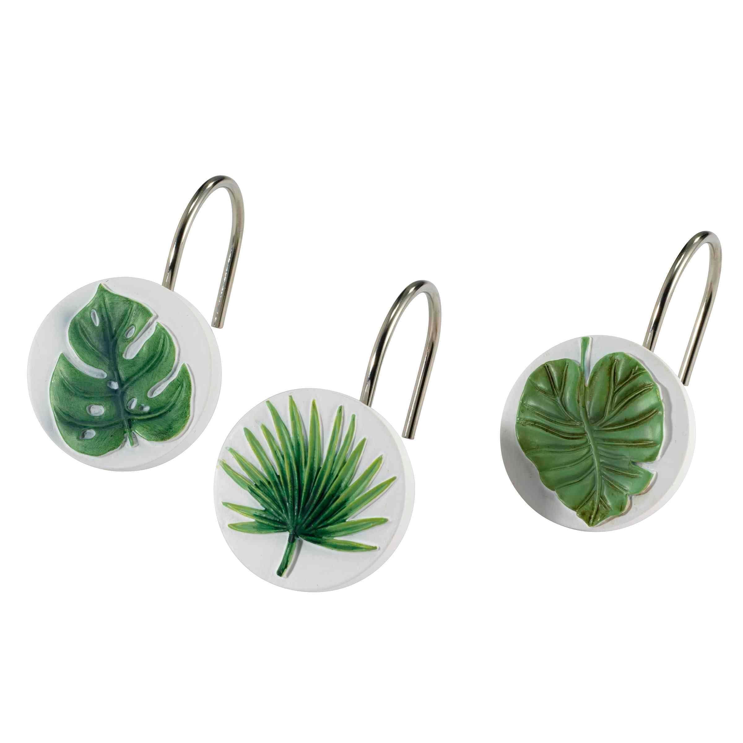 Viva Palm Green Resin Tropical Shower Curtain Hooks