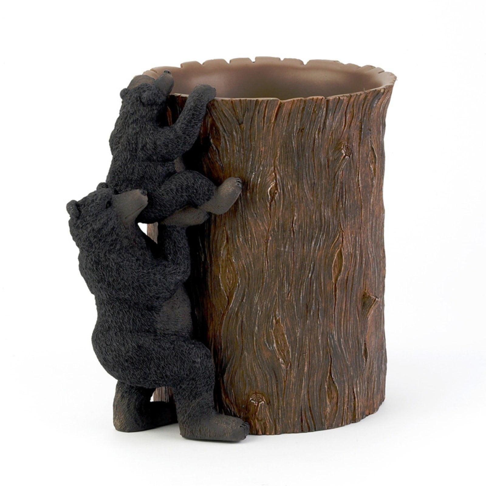 Black Bear Lodge Resin Waste Basket with Tree Trunk Design