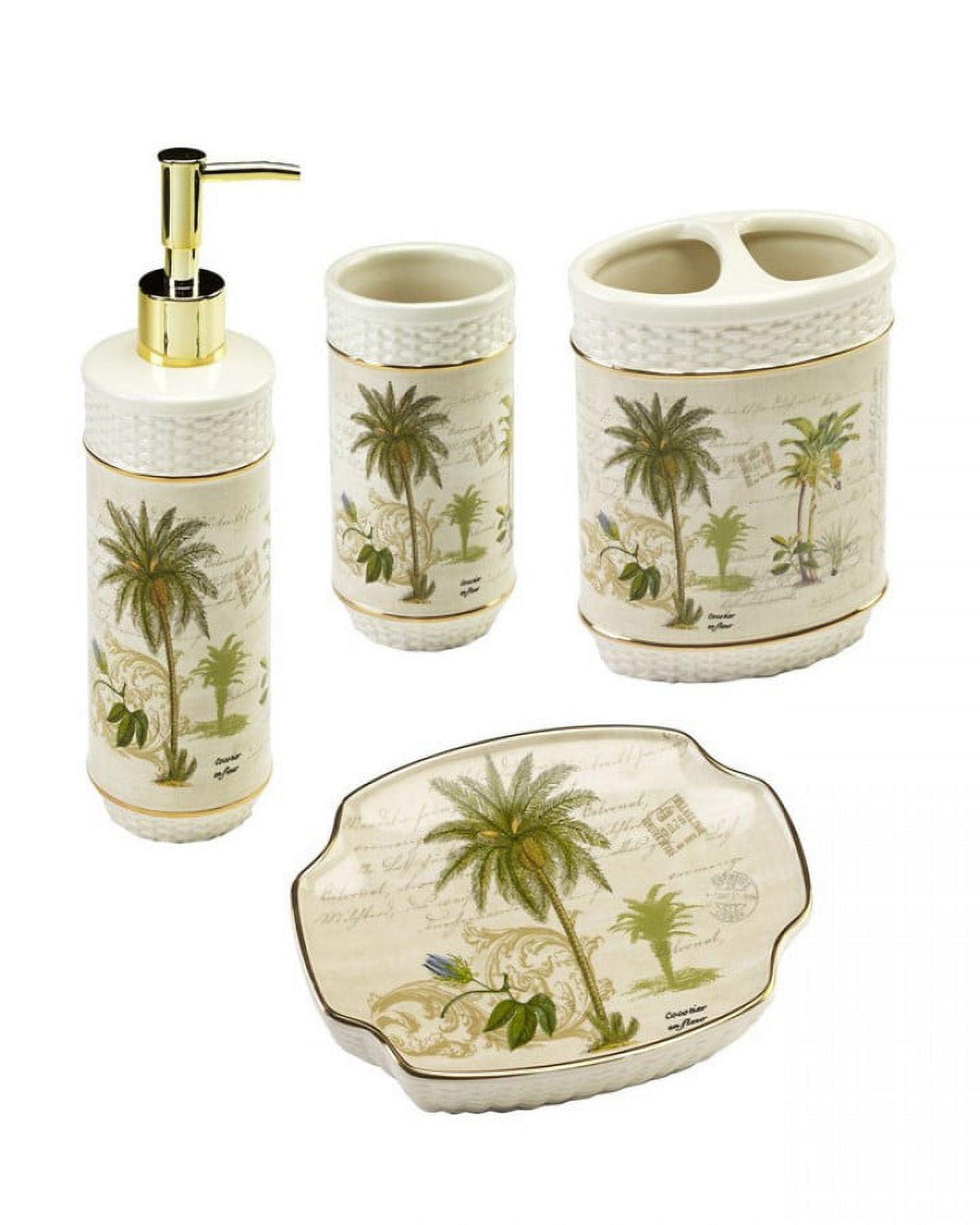 Ivory Ceramic Palm Tree 4-Piece Bath Accessory Set