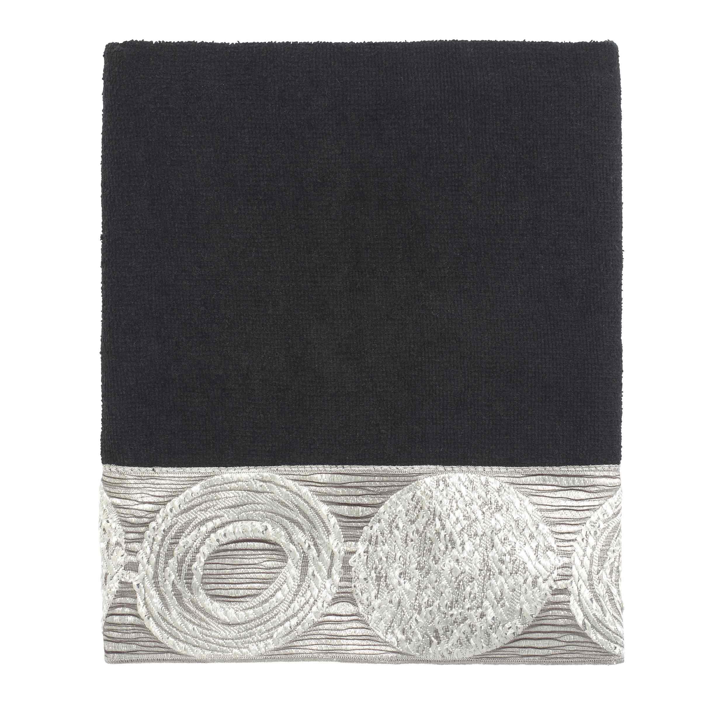 Black Cotton Hand Towel with Silver Jacquard Border