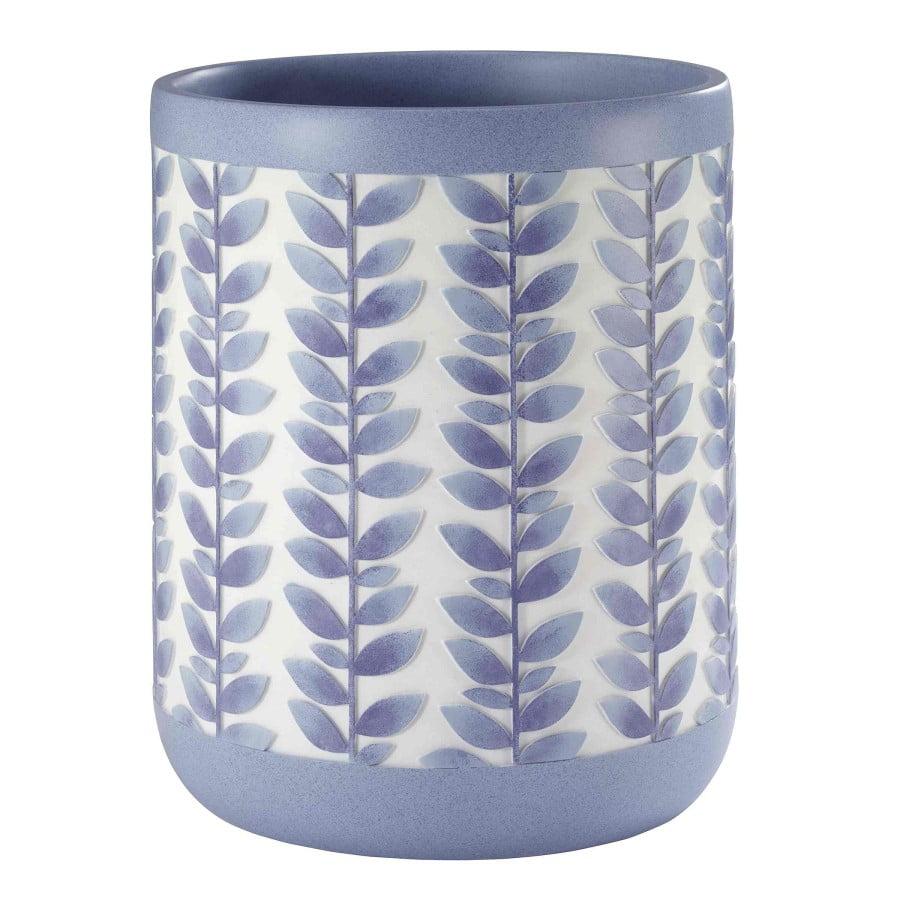 Periwinkle Blue Hand-Painted Resin Circular Wastebasket