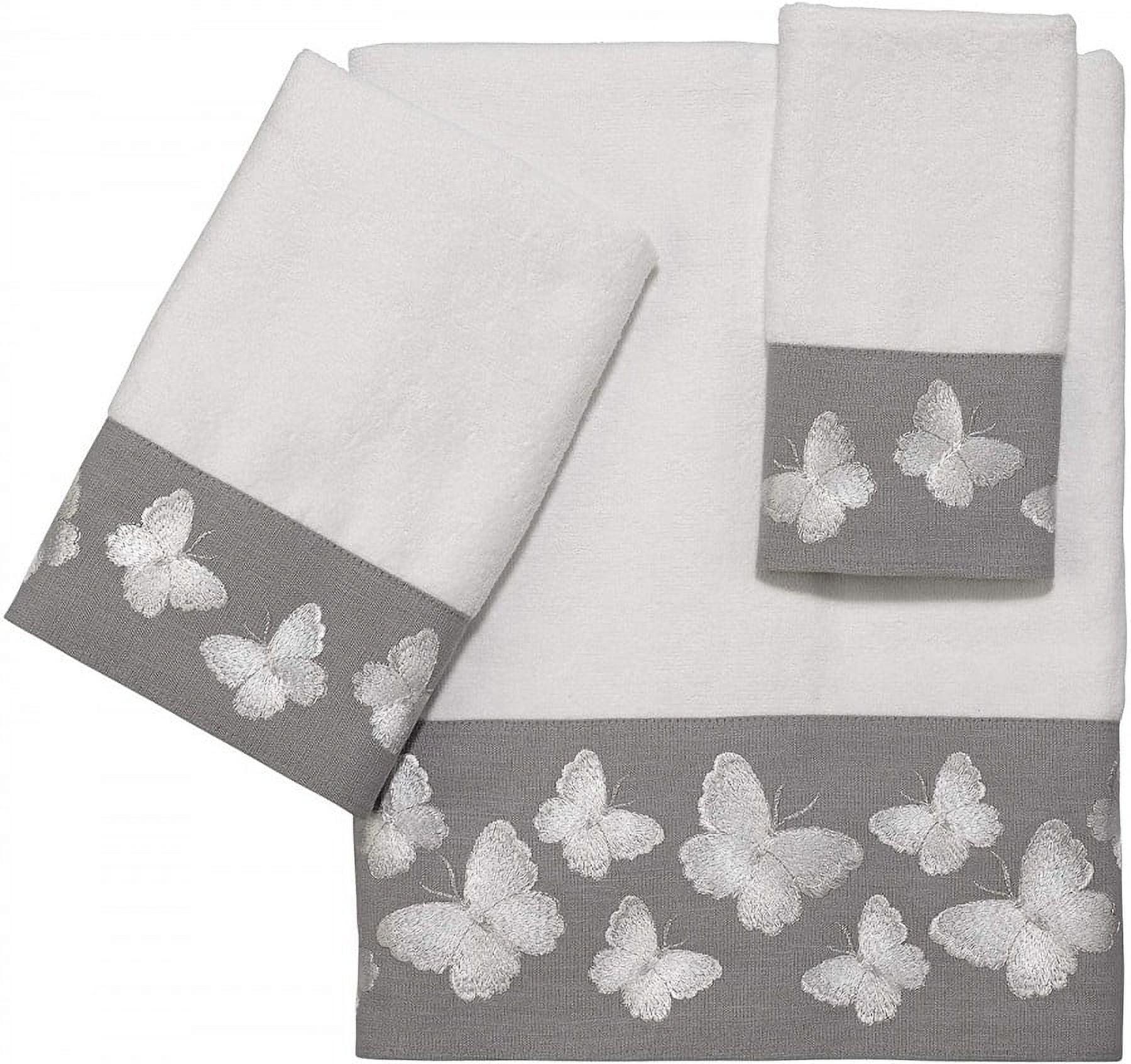 Yara White Cotton Butterfly Embroidered Towel Set