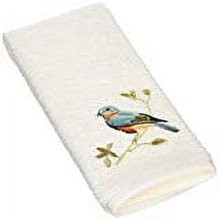 Ivory Cotton Fingertip Towel with Embroidered Songbird Design