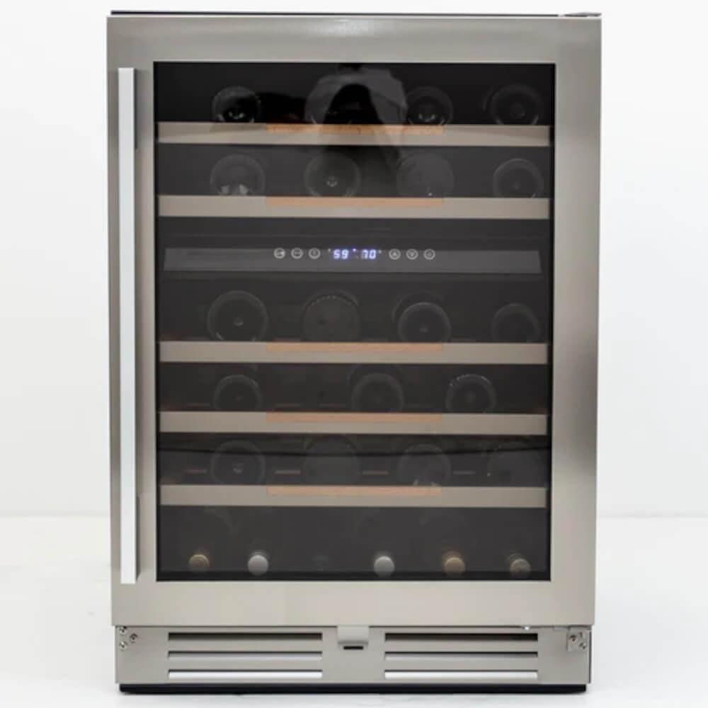 46-Bottle Silver Dual-Zone Wine Cooler with Glass Door