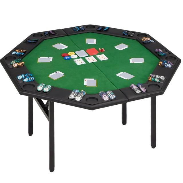 Soozier 47.25" 8 Player Folding Octagon Poker Table for Blackjack Poker Game with Cup Holders, Green