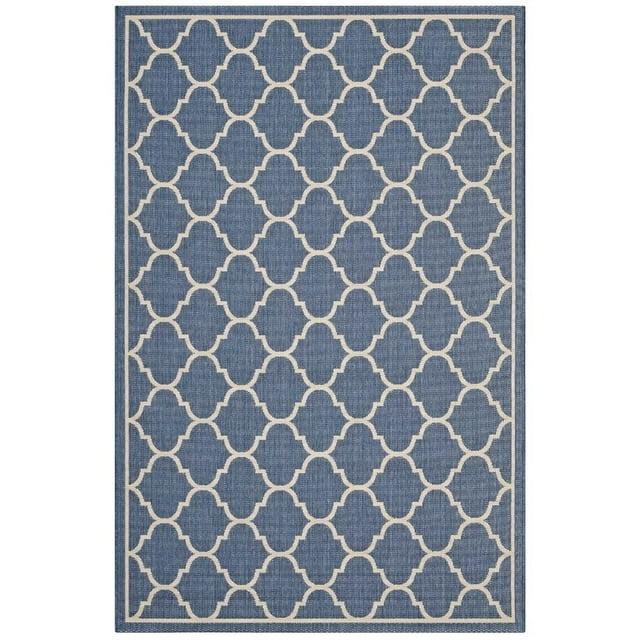 Modway Avena Moroccan Quatrefoil Trellis 8x10 Indoor and Outdoor Area Rug - Blue and Beige,  100% Soft Polypropylene ,  Tight Low Pile Weave