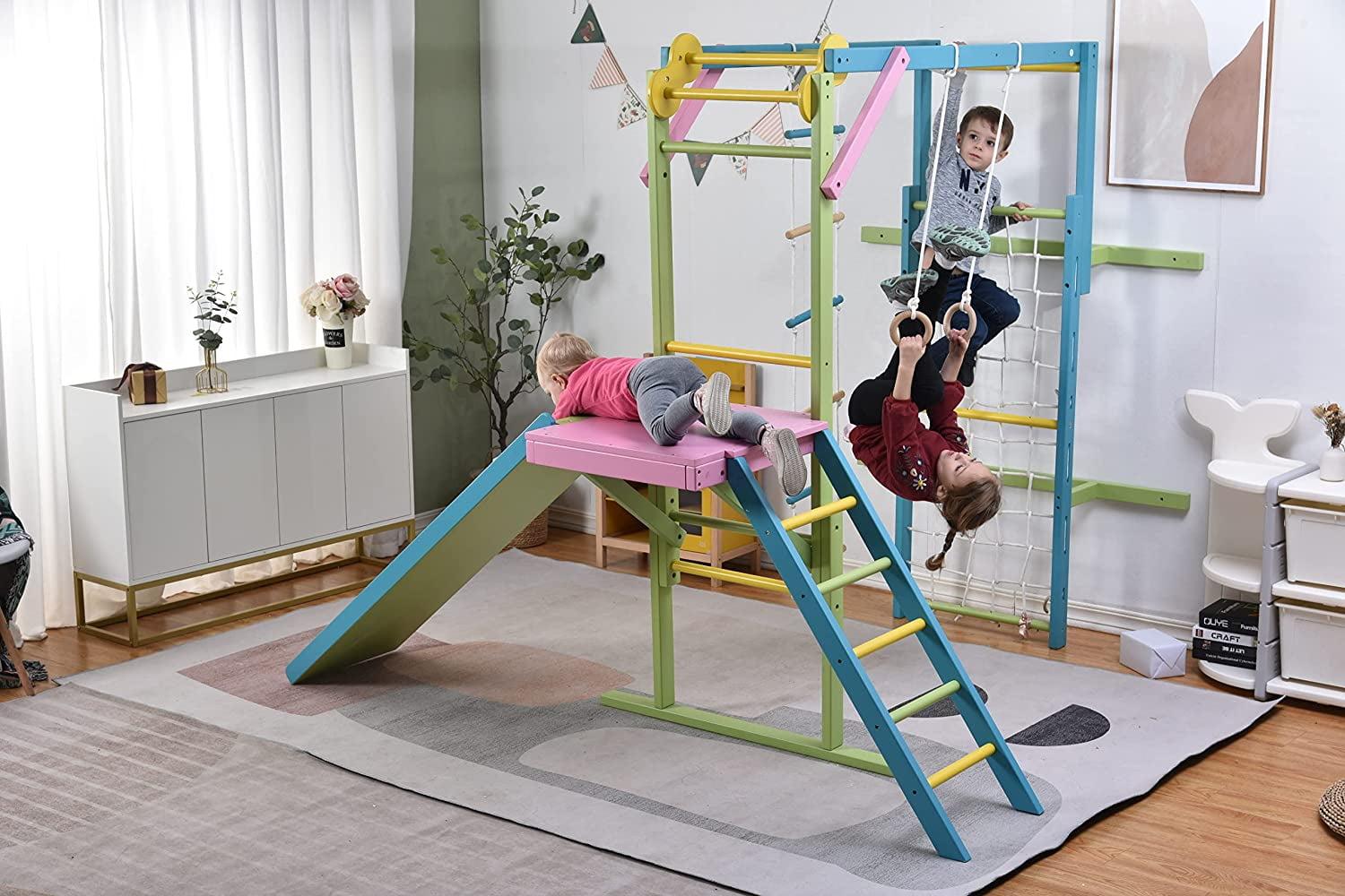 Avenlur Grove - Wood indoor 8-in-1 Wall Jungle Gym, Color
