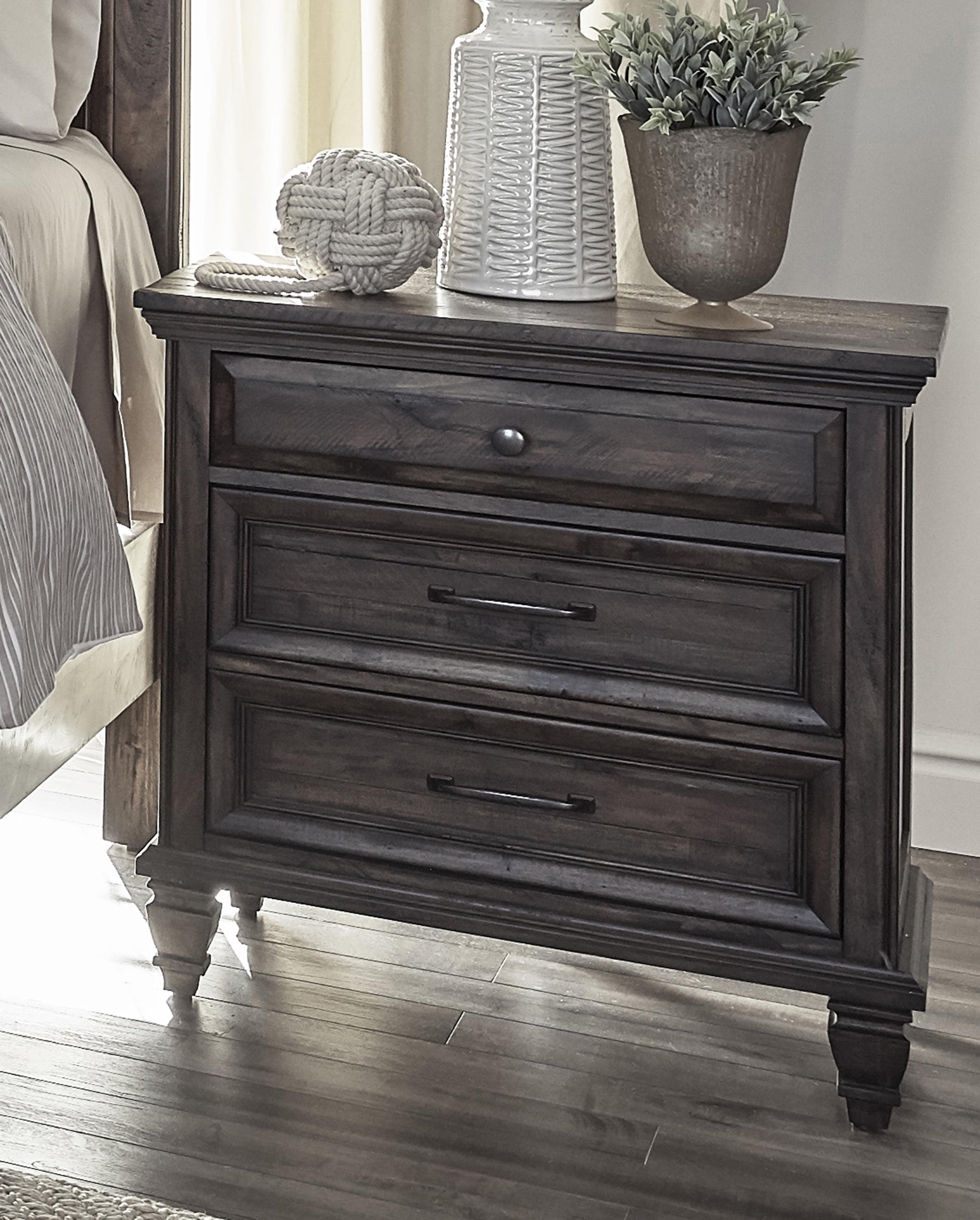 Traditional Weathered Brown 3-Drawer Nightstand with USB Port