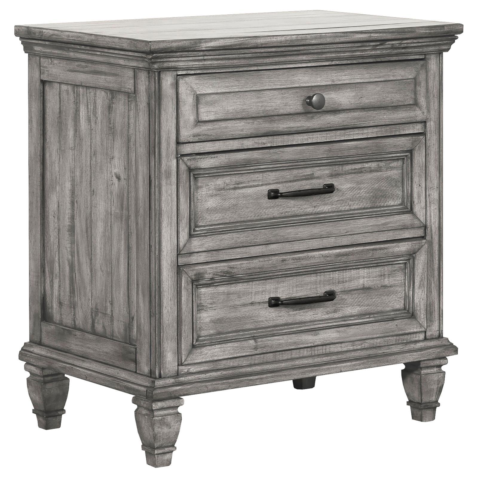 Gray Mahogany 3-Drawer Nightstand with USB Ports