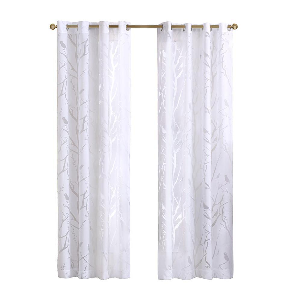 Madison Park Averil Grommet Top Sheer Bird on Branches Burnout Single Window Curtain
