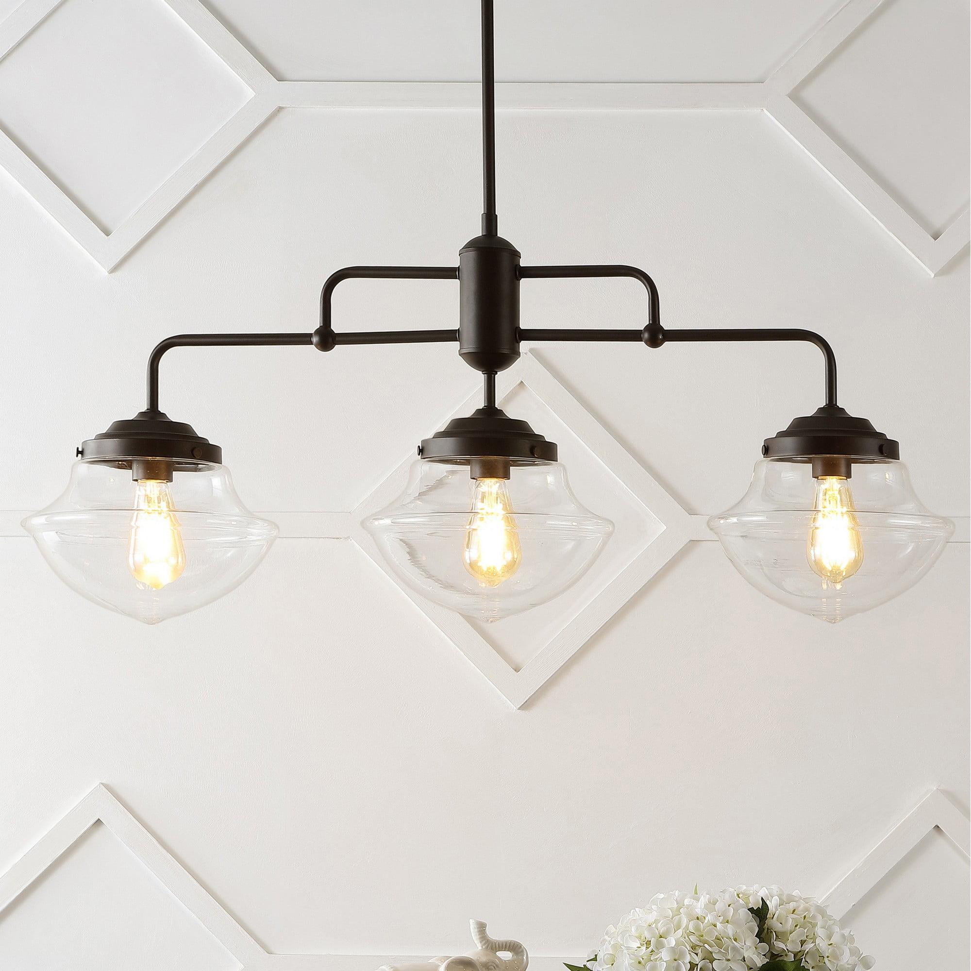 Avery 37.5" 3-Light Industrial Farmhouse Rustic Iron/Glass Linear LED Pendant, Oil Rubbed Bronze/Clear