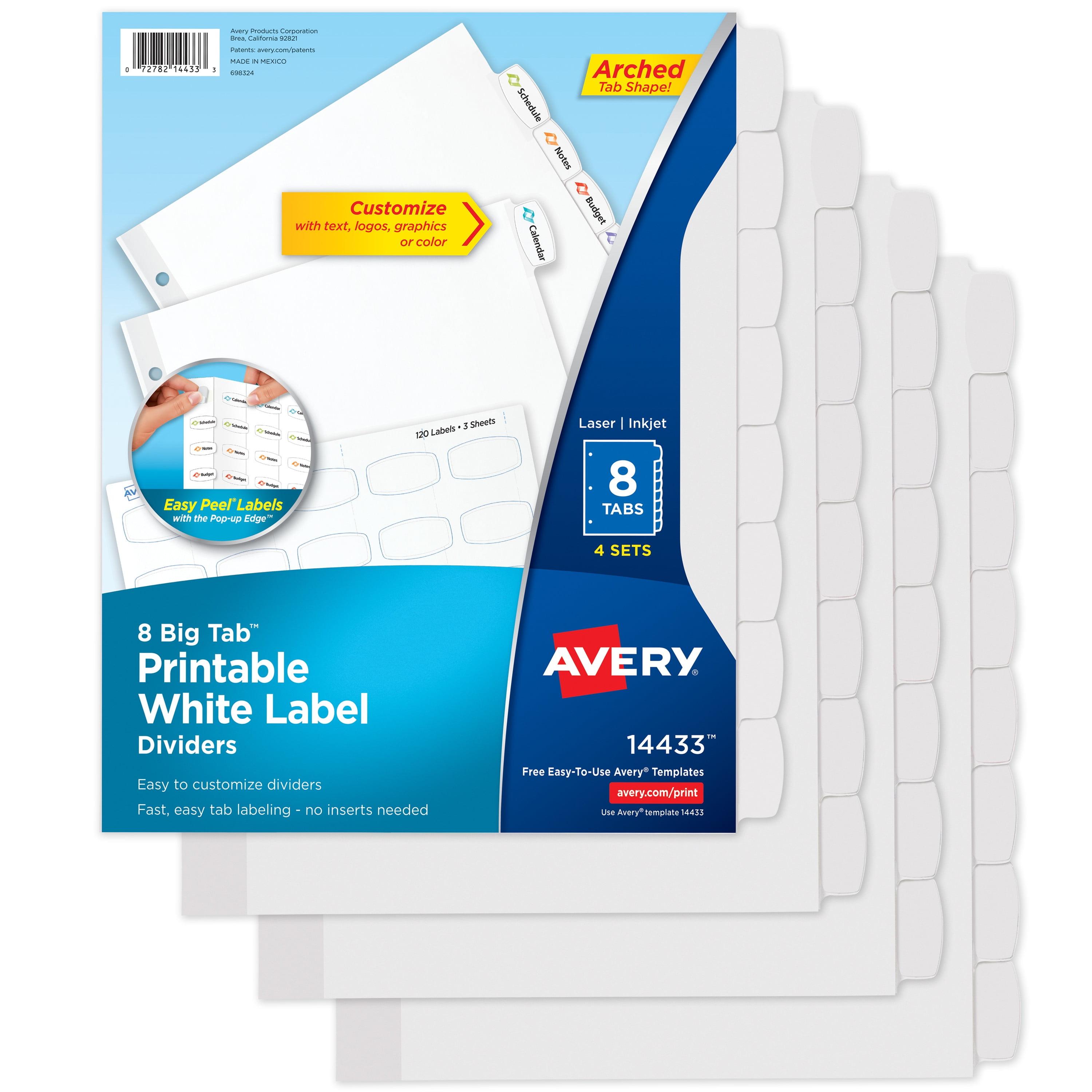 Avery Big Tab Printable Label Dividers, Easy Peel Labels, 8 Tabs