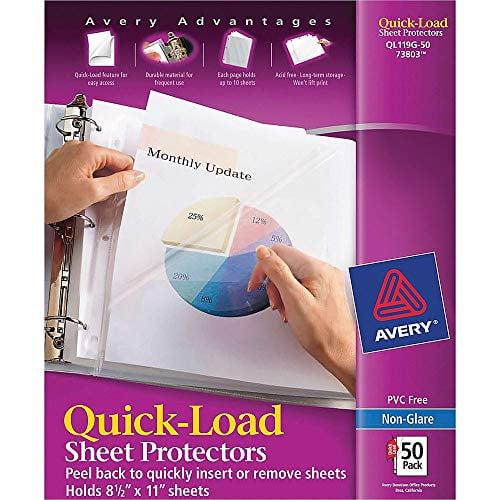 Avery Quick Top & Side Loading Sheet Protectors Letter Non-Glare 50/Box 73803