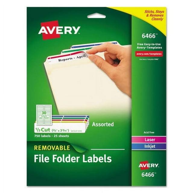 Avery Removable 1/3-Cut File Folder Labels Inkjet/Laser .66 x 3.44 White 750/PK 8066