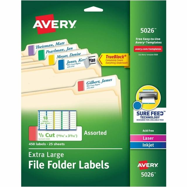 Avery Printable File Folder Labels, 15/16 x 3-7/16 Inches, White, Pack of 450